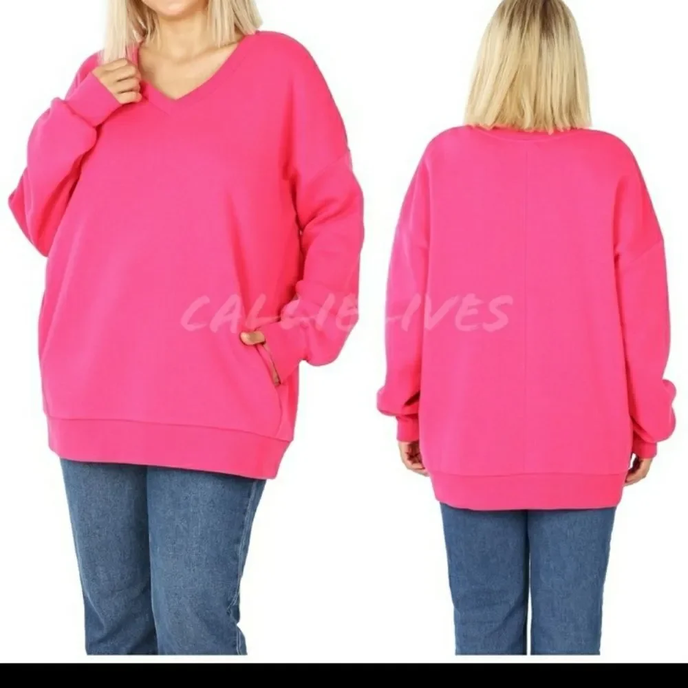 Sold @karabiel123 Stasia Plus Size 2x18-20 Pullover front pocket Pink Sweatshirt - Picture 3 of 10